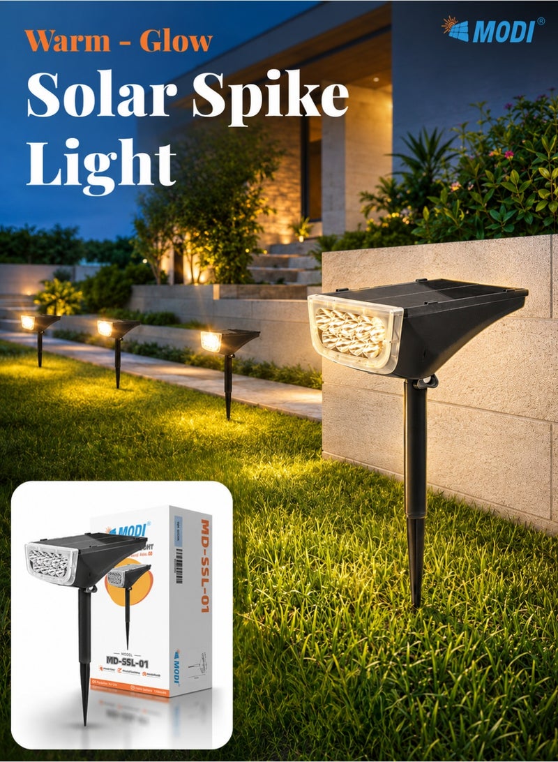 MODI Solar Spike Light Outdoor LED 1.7W Mono Panel | 8H+ Lighting | 3000K Warm White | IP65 Waterproof Garden Pathway Landscape Spotlight - Image 1