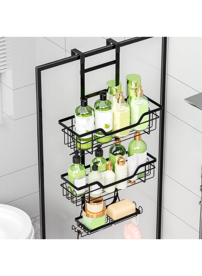 Beauenty Over the Door Shower Caddy, Stainless Steel Hanging Organizer, 3-Tier Adhesive Shower Organizer with 4 Fixed Hooks & 2 Soap Holders,Waterproof Carbon Steel Shower Shelves, Black - Image 5