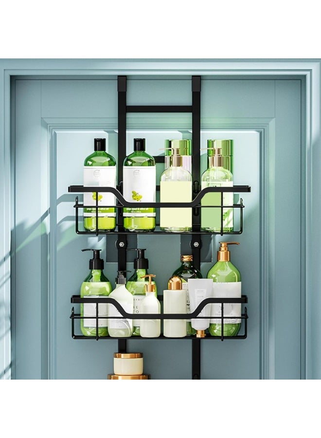 Beauenty Over the Door Shower Caddy, Stainless Steel Hanging Organizer, 3-Tier Adhesive Shower Organizer with 4 Fixed Hooks & 2 Soap Holders,Waterproof Carbon Steel Shower Shelves, Black - Image 3