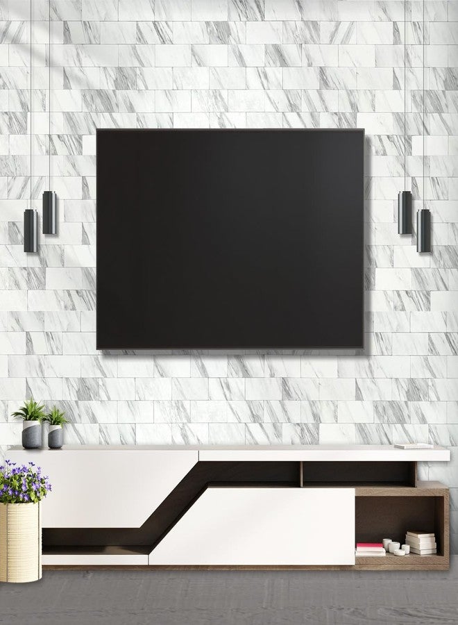 AULIGET 100-Piece White Marble Look Peel and Stick Backsplash Wall Tiles, 3" x 6" PVC Faux Stone Stick on Tile for Backsplash Kitchen, Bathroom, Laundry Room, Camper, Fireplace - Image 4