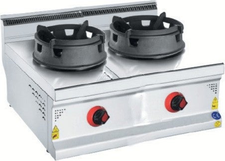 CSA Inox Karacasan Industrial 700 Series Countertop Double Natural Gas Wok Cooker 