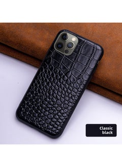 For Iphone 13Pro Genuine Leather Phone Case For Iphone 12 Up-and-Down Pattern XSMax678P Drop-Resistant Protective Leather Case-Color:Classic Black-Applicable Model:For Iphone13