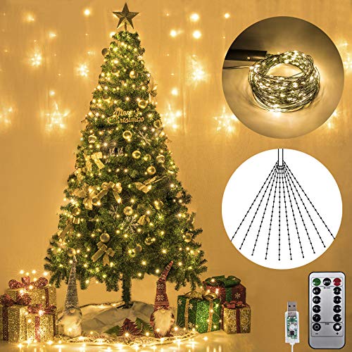 AWQ 200 LED 6.6FTx10 Christmas Tree String Lights 8 Modes LED Fairy String Lights USB Powered with Remote Control for Christmas Tree Wedding Party Home Decoration - Image 1