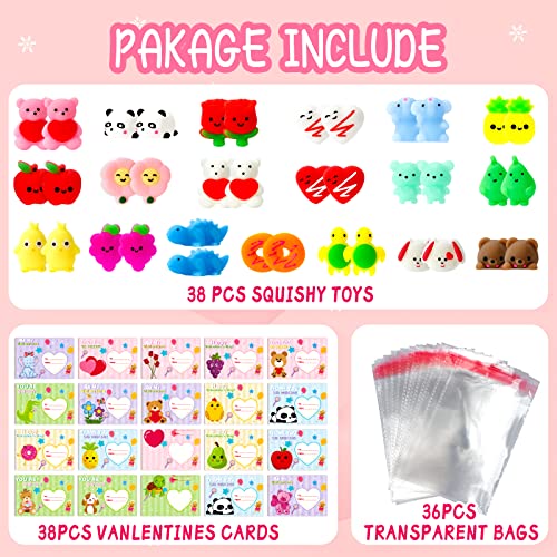MGparty Valentines Gifts for Kids with 38 Pack Kawaii Mochi Squishies Toys Valentines Cards for Kids Classroom Exchange Prizes Boys Girls School Party Favors - Image 5