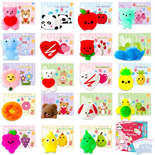 MGparty Valentines Gifts for Kids with 38 Pack Kawaii Mochi Squishies Toys Valentines Cards for Kids Classroom Exchange Prizes Boys Girls School Party Favors - Image 1