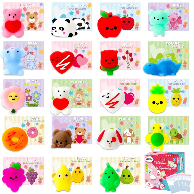 MGparty Valentines Gifts for Kids with 38 Pack Kawaii Mochi Squishies Toys Valentines Cards for Kids Classroom Exchange Prizes Boys Girls School Party Favors - Image 3