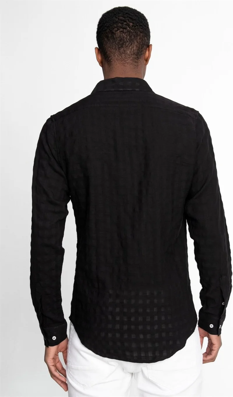 Tudors Slim Fit Long Sleeve Cotton Self-Patterned Piping Plain Men's Shirt