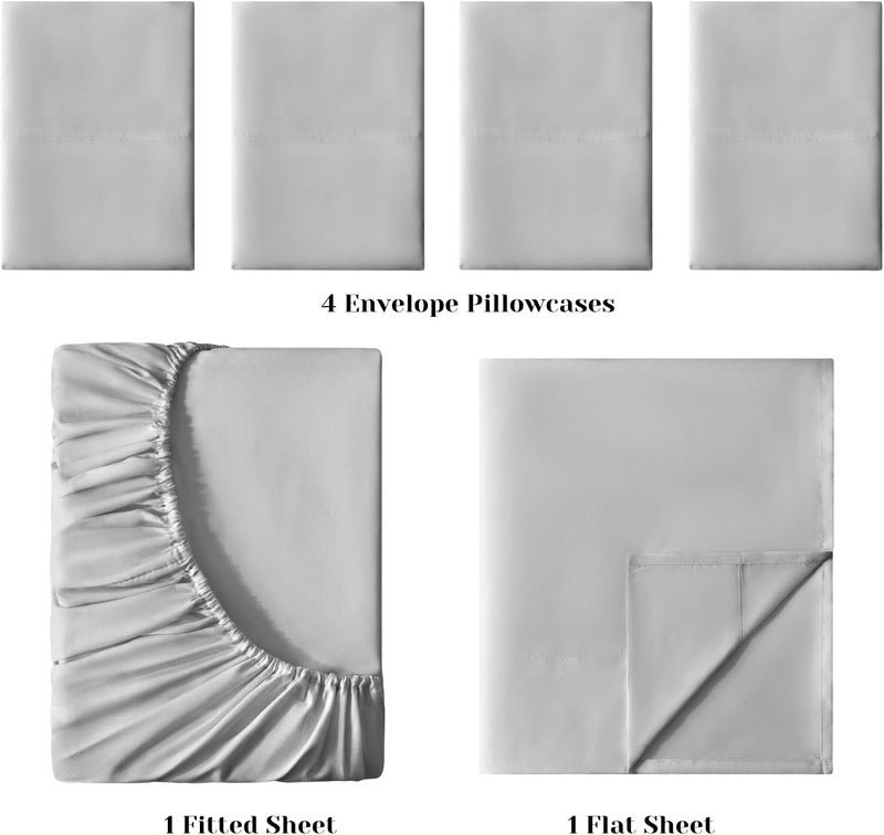 BYSURE Hotel Luxury Bed Sheets Set 6 Piece(Queen, Light Gray) - Super Soft 1800 Thread Count 100% Microfiber Sheets with Deep Pockets, Wrinkle & Fade Resistant - Image 3