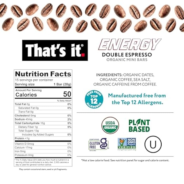 That's it. That’s it. Organic Energy Coffee Mini Bars - (1 Mini Bar = 2 Espresso Shots) Grab and Go, No Added Sugars, Non-GMO, Caffeine Power Snack, Kosher, Allergy Friendly (Double Espresso - 15 Count) - Image 2
