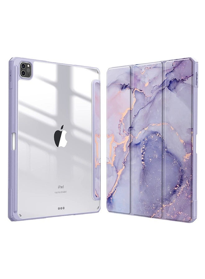 Beauenty ipad 12.9 Clear acrylic flat cover Triple fold stand Purple marble