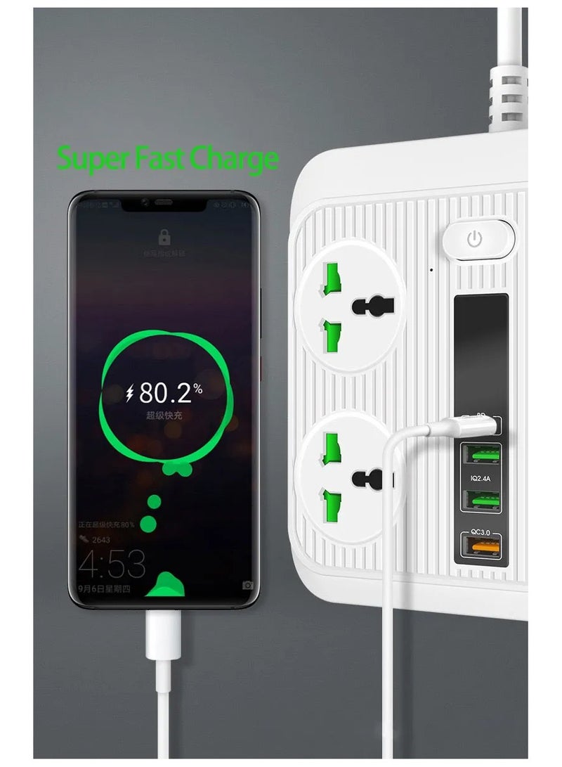 أيرلدوم نوع C PD ذكي عالمي مقبس كهرباء 40 واط، 3 منافذ شاحن USB، تمديد 2 متر لغرفة المعيشة وغرفة النوم - Image 4