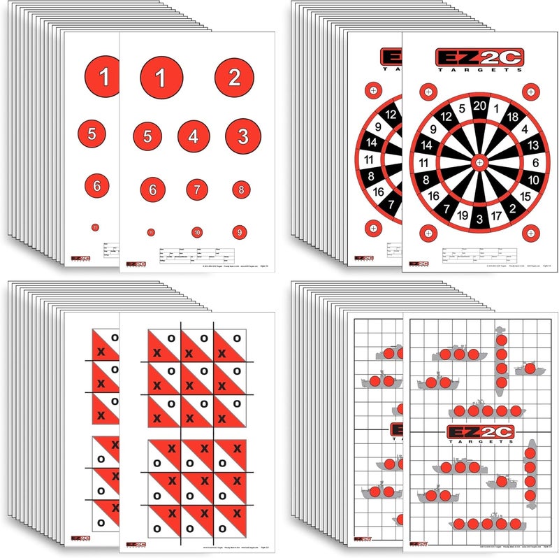 EZ2C Games Styles: Dartboard - Sink The Boats - Tic-Tac-Toe - Reducing Circles - Paper Targets for Shooting Range 11"x17" Fun Gun Range Targets for Shooting USA Made Gun Gifts - Image 1