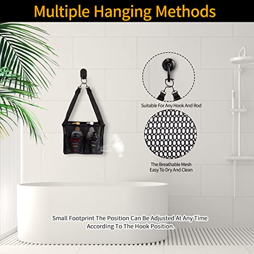 GUMQDD 4 Storage Pockets Adjustable Hanging Mesh Bathroom Bag, Shower Caddy College with Hooks, Applied to College Dorm Rooms, Gym, Swimming and RV Travel (Black) - Image 5
