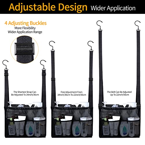 GUMQDD 4 Storage Pockets Adjustable Hanging Mesh Bathroom Bag, Shower Caddy College with Hooks, Applied to College Dorm Rooms, Gym, Swimming and RV Travel (Black) - Image 2