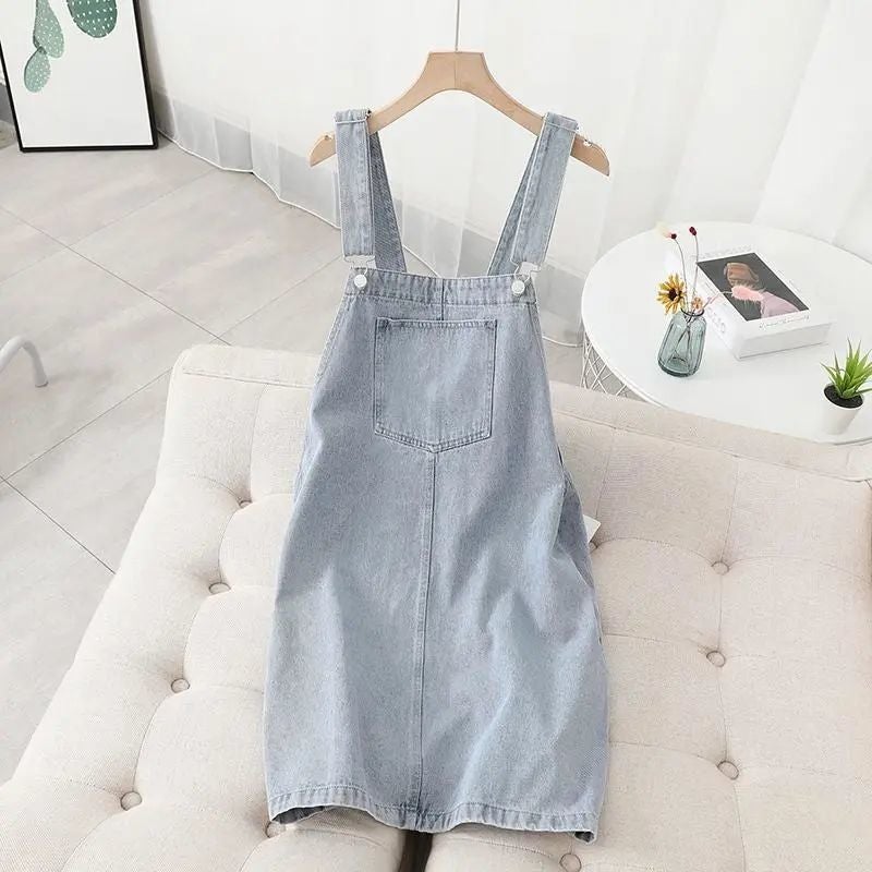 Denim Suspender Skirt for Women, Summer Suspender Dress, Slimming Look Suspender Skirt, Stylish Sleeveless A-Line Short Skirt Light blue [version]
