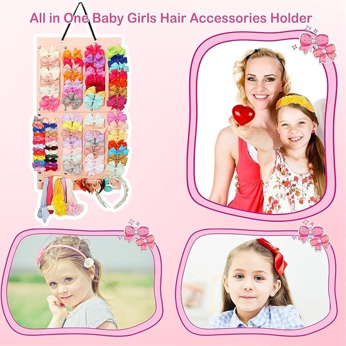 JAMBUVANTI® Hair Bows Holder Wall Hanging Headband Hair Clips Organizer for Girls Kids Room, Large Capacity Felt Storage Display for Baby Hair Accessories Organizer Home Decor - Image 5