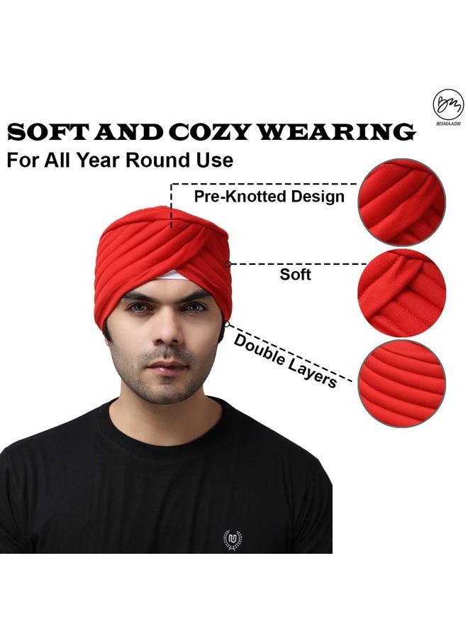 BISMAADH Sikh Tradition Readymade Turban, Dastar, Pagri, Beanie Head Cover for Men (Red) - Image 2