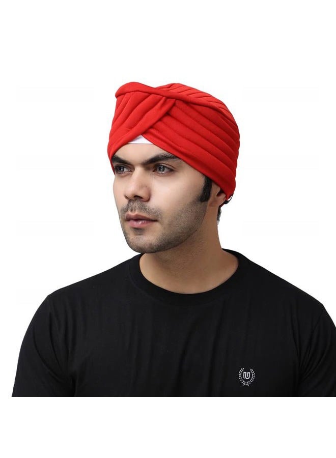 BISMAADH Sikh Tradition Readymade Turban, Dastar, Pagri, Beanie Head Cover for Men (Red) - Image 1