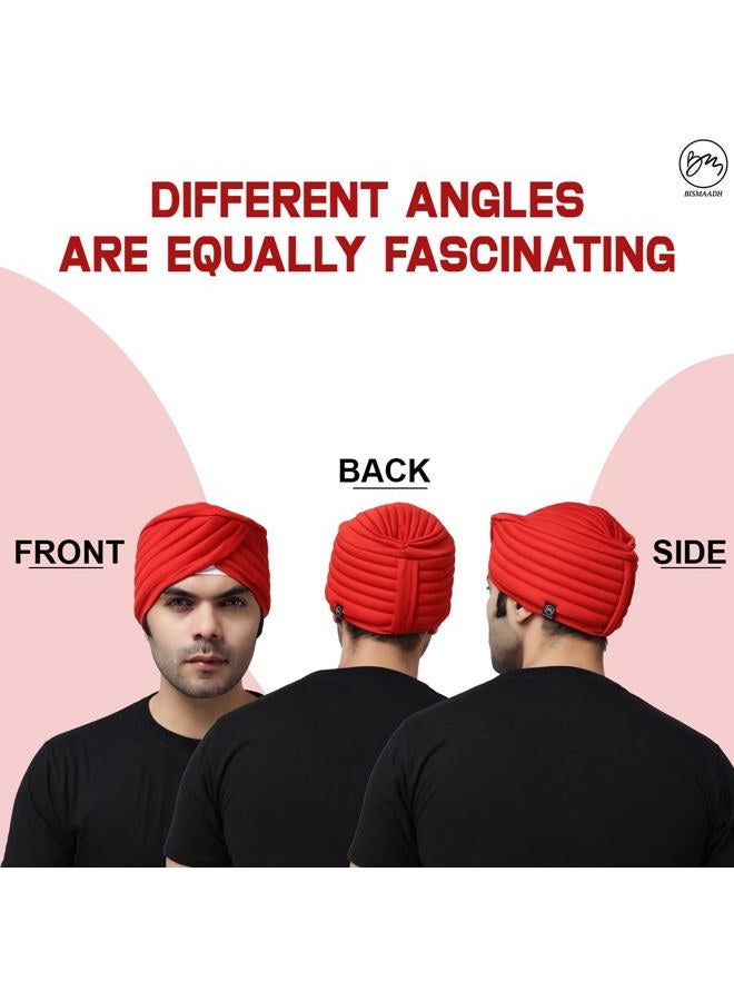 BISMAADH Sikh Tradition Readymade Turban, Dastar, Pagri, Beanie Head Cover for Men (Red) - Image 3