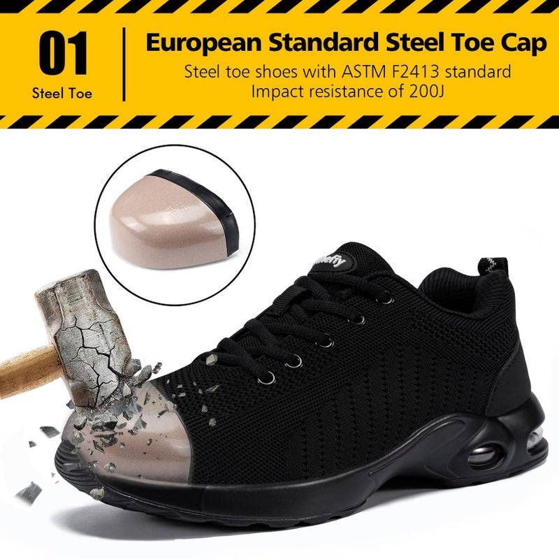 Tinefiy Steel Toe Shoes for Women Lightweight Safety Shoes Comfortable Slip Resistant Indestructible Shoe Womens Puncture Proof Work Shoe Size 9 - Image 2