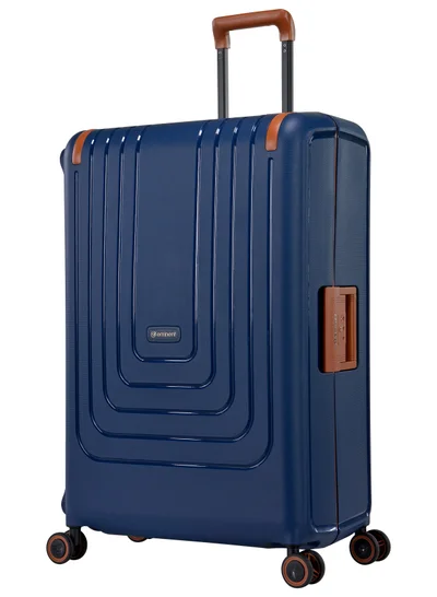 eminent Vertica Hard Case Travel Bag Large Luggage Trolley Polypropylene Lightweight Suitcase 4 Quiet Double Spinner Wheels With TSA Lock B0006 Dark Blue Brown Trim
