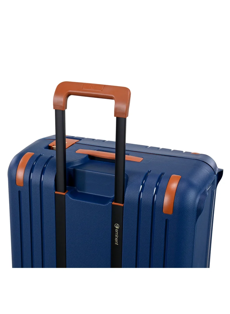 eminent Vertica Hard Case Travel Bag Large Luggage Trolley Polypropylene Lightweight Suitcase 4 Quiet Double Spinner Wheels With TSA Lock B0006 Dark Blue Brown Trim
