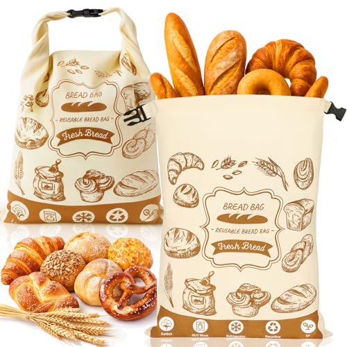 SEOIMU Reusable Bread Bags for Homemade Bread 16x125 Sourdough Bags with Foodgrade TPU Lining Cotton Bread Bag with Insert Buckle Keep Breads Fresh Portable Bread Storage for Homemade Bread 1 Pcs - Image 1