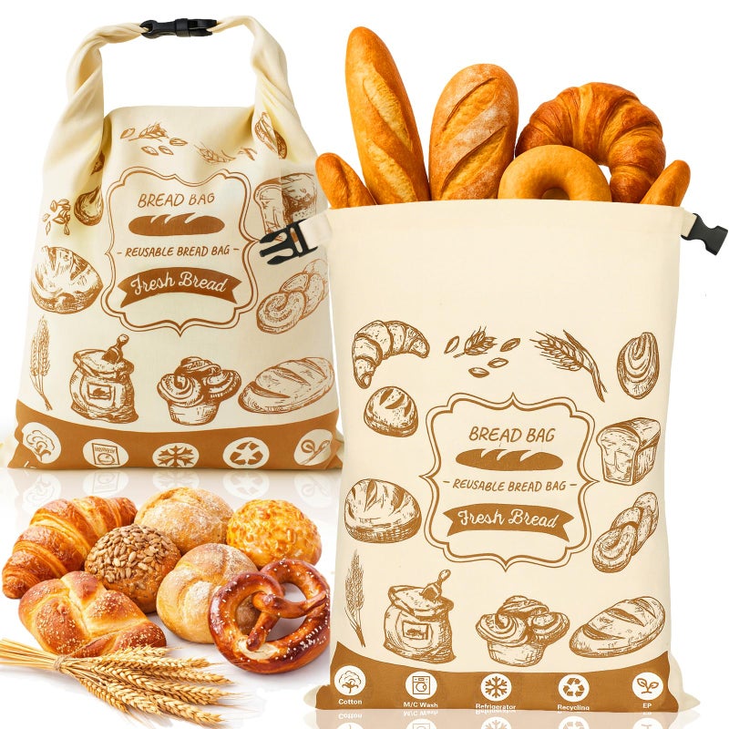 SEOIMU Reusable Bread Bags for Homemade Bread 16x125 Sourdough Bags with Foodgrade TPU Lining Cotton Bread Bag with Insert Buckle Keep Breads Fresh Portable Bread Storage for Homemade Bread 1 Pcs - Image 2