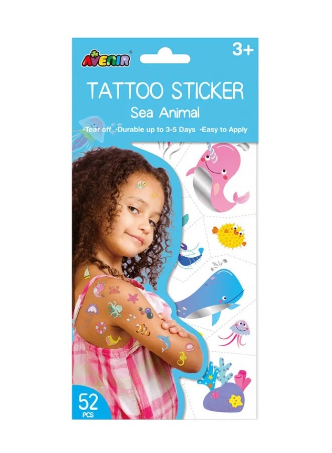 Avenir ملصق وشم حيوانات بحرية مجموعة 52 قطعة من الوشم المؤقت عالي الجودة حبر مائي آمن وسهل التطبيق والإزالة يدوم 3-5 أيام للأطفال 3+ - Image 4
