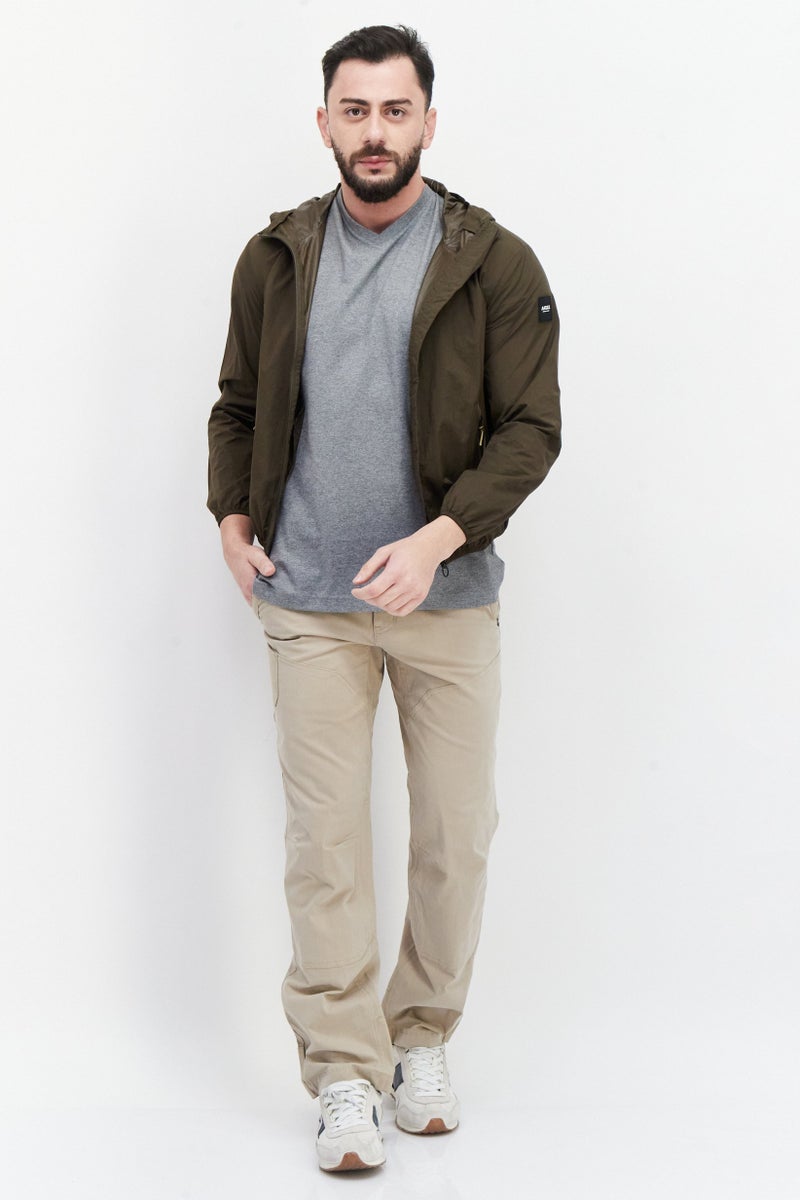 Aigle Men Brand Logo Hood With Drawstrings Windbreaker Jacket, Dark Olive - Image 4