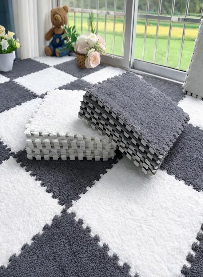 BIYALI Fluffy Carpet Tiles Square Splicing Floor Soft Playmat | Puzzle Floor Mat for Play Room Interlocking Carpet Shaggy Soft Foam Play Mat | Velvet Fluffy Area Rugs Home, Bedroom, Kidsroom_10 Pcs - Image 1