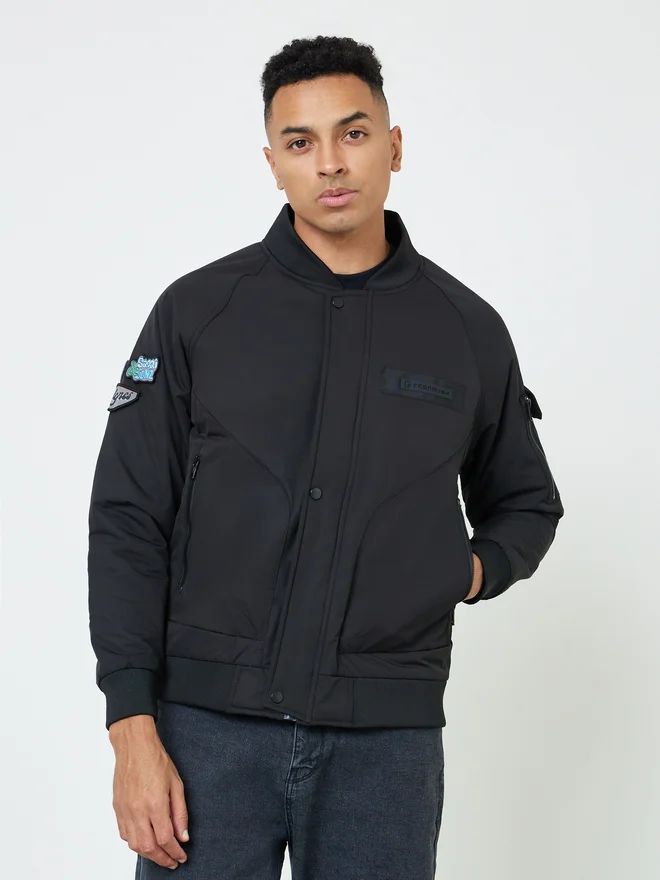Fort Collins Black Men Button Zip-Up Bomber Jacket for Men | Best Price UAE