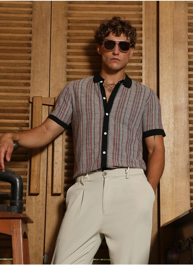 كامبوس سوترا Men's Slim Fit Striped Polo Collar Shirt