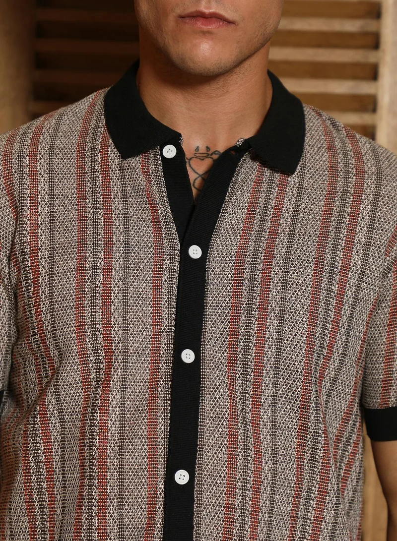 Campus Sutra Men's Slim Fit Striped Polo Collar Shirt