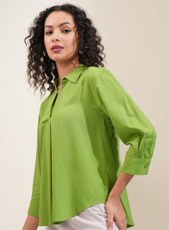 Tokyo Talkies Solid Curved Hem Collared Blouse - Image 4