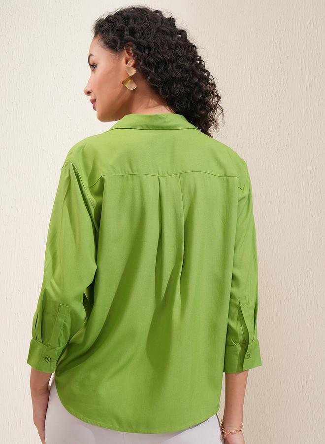 Tokyo Talkies Solid Curved Hem Collared Blouse - Image 3