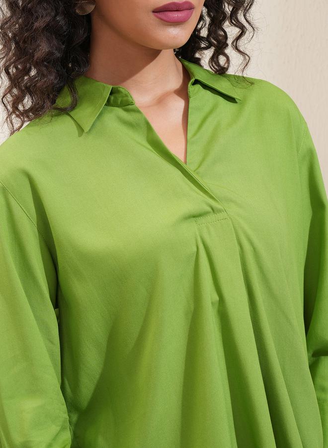 Tokyo Talkies Solid Curved Hem Collared Blouse - Image 5