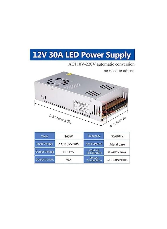 Generic - Versatile 12V 30A Power Supply - 360W Universal Regulated Switching AC to DC Converter for LED Strips, CCTV, Radios, Computers - Supports AC110V/220V Input - Image 1
