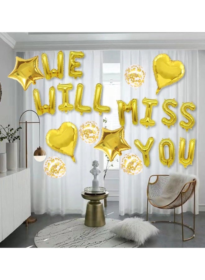 “We Will Miss You Gold Foil Balloon Banner Set with Heart, Star & Confetti Latex Balloons for Farewell, Retirement & Office Party Decoration” - Image 3