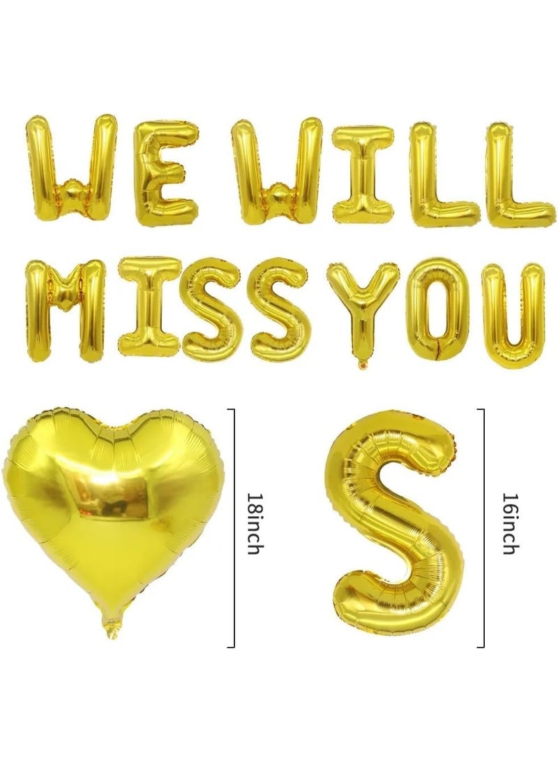 “We Will Miss You Gold Foil Balloon Banner Set with Heart, Star & Confetti Latex Balloons for Farewell, Retirement & Office Party Decoration” - Image 2