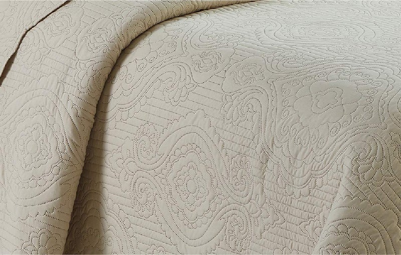 Home Collection 3pc Full/Queen Over Size Luxury Embossed Bedspread Set Light Weight Solid Beige New - Image 2