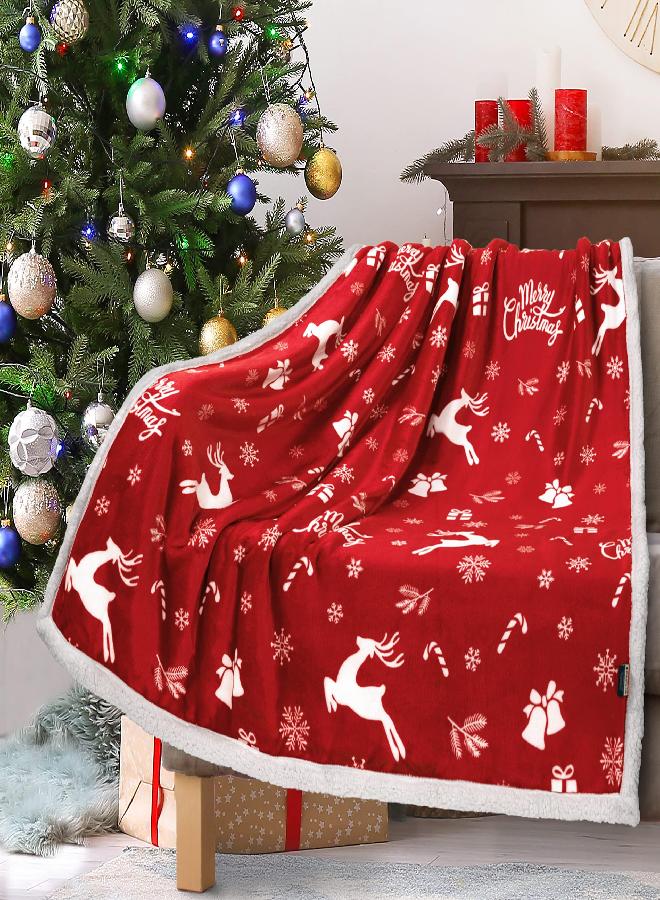 PAVILIA PAVILIA Premium Christmas Sherpa Throw Blanket | Christmas Decoration Gift, Fleece, Plush, Warm, Cozy Reversible Microfiber Holiday Blanket | Red Reindeer - 50x60 - Image 1
