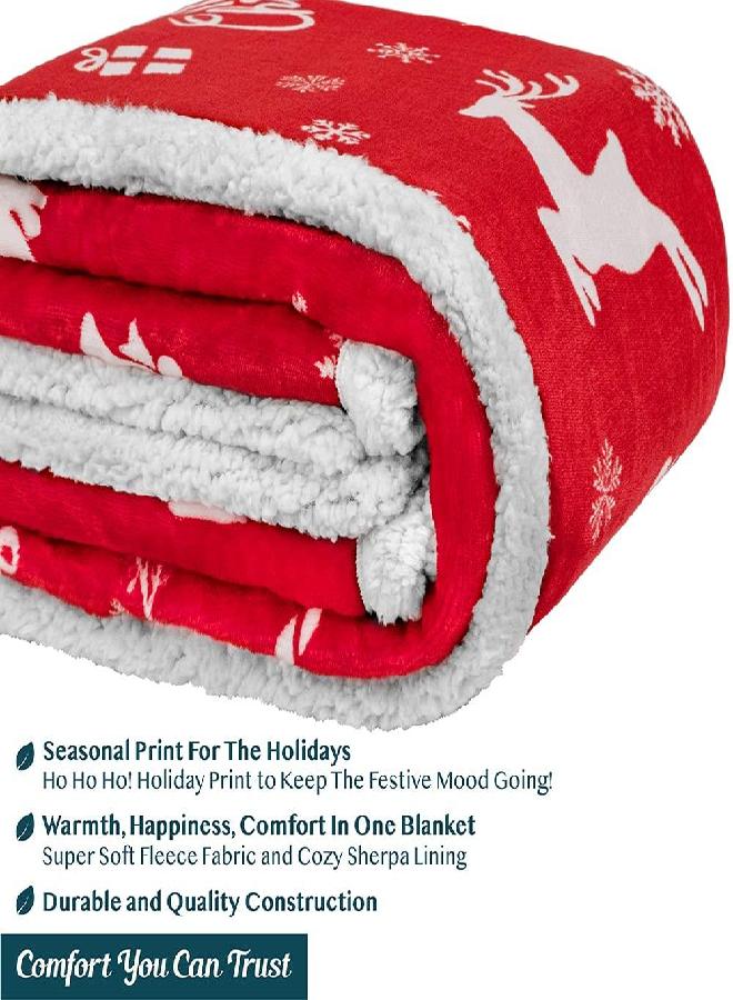 PAVILIA PAVILIA Premium Christmas Sherpa Throw Blanket | Christmas Decoration Gift, Fleece, Plush, Warm, Cozy Reversible Microfiber Holiday Blanket | Red Reindeer - 50x60 - Image 3