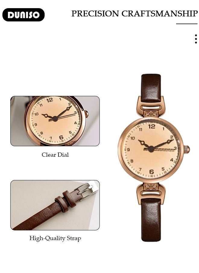 Simple Retro Quartz Watch for Men Women Minimalist Casual Fashion Thin Small Round Student Wrist Watch with Easy Read Dial Dial PU Leather Strap