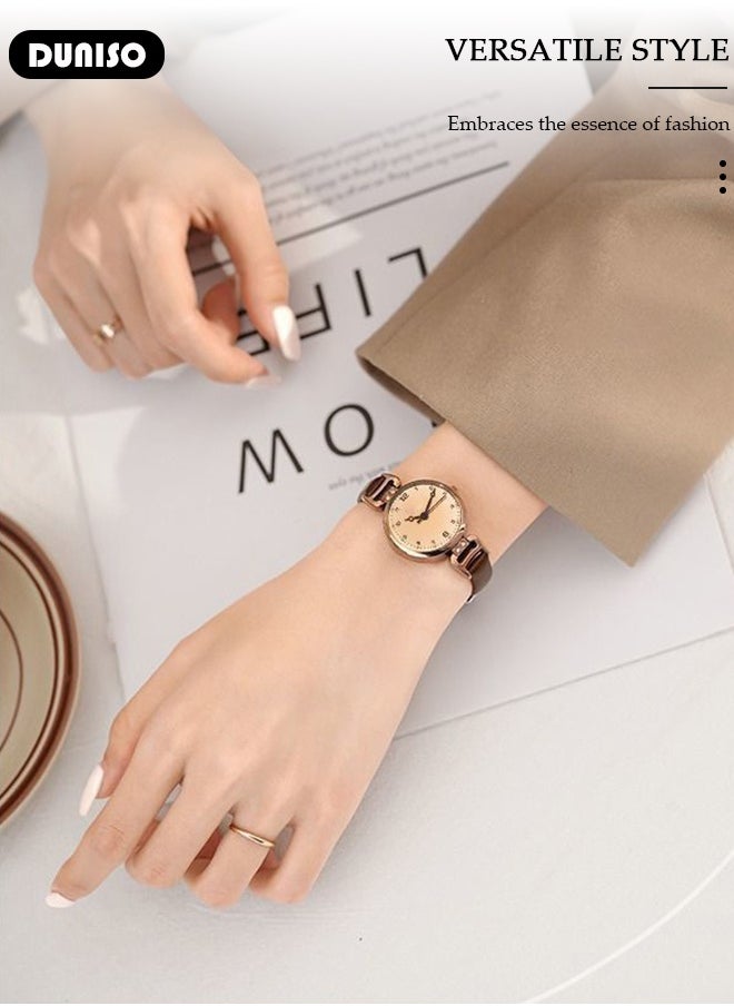 Simple Retro Quartz Watch for Men Women Minimalist Casual Fashion Thin Small Round Student Wrist Watch with Easy Read Dial Dial PU Leather Strap
