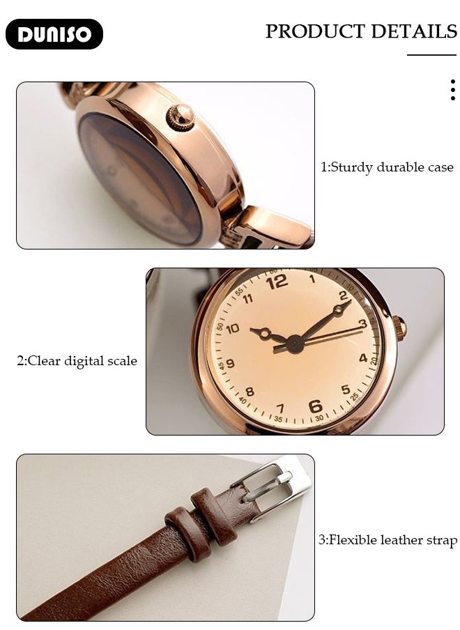 DUNISO Simple Retro Quartz Watch for Men Women Minimalist Casual Fashion Thin Small Round Student Wrist Watch with Easy Read Dial Dial PU Leather Strap  - Image 4