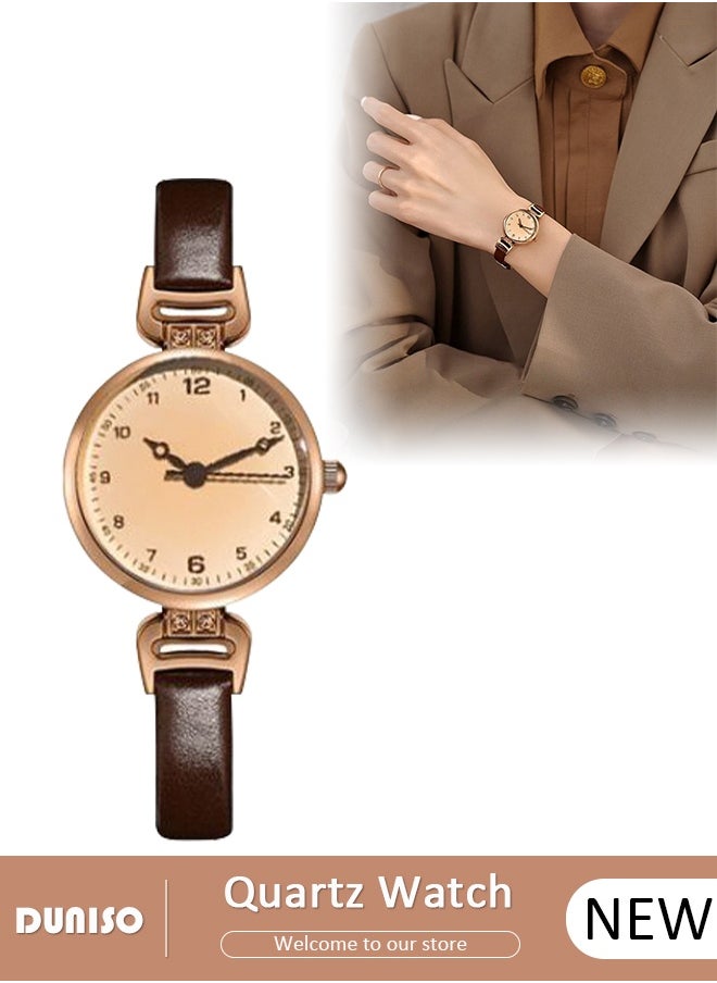 DUNISO Simple Retro Quartz Watch for Men Women Minimalist Casual Fashion Thin Small Round Student Wrist Watch with Easy Read Dial Dial PU Leather Strap  - Image 1