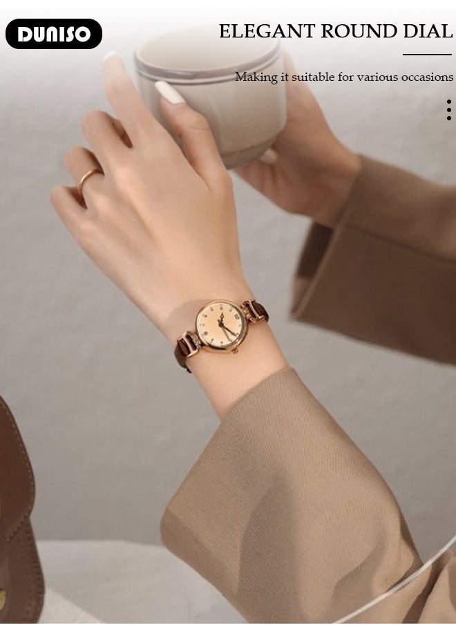 Simple Retro Quartz Watch for Men Women Minimalist Casual Fashion Thin Small Round Student Wrist Watch with Easy Read Dial Dial PU Leather Strap