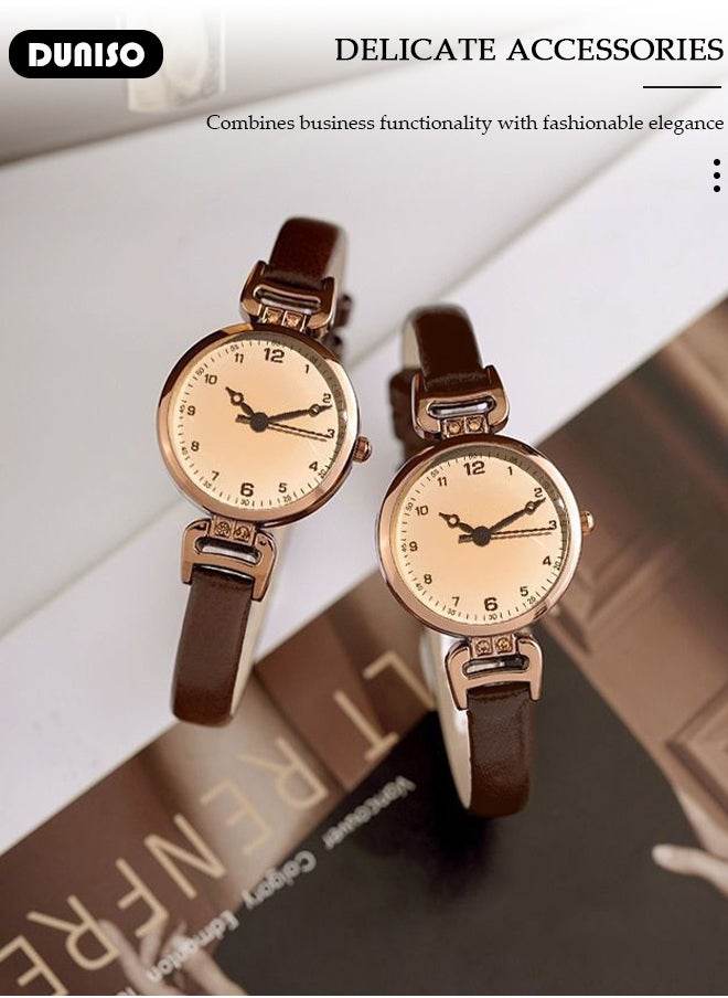 Simple Retro Quartz Watch for Men Women Minimalist Casual Fashion Thin Small Round Student Wrist Watch with Easy Read Dial Dial PU Leather Strap