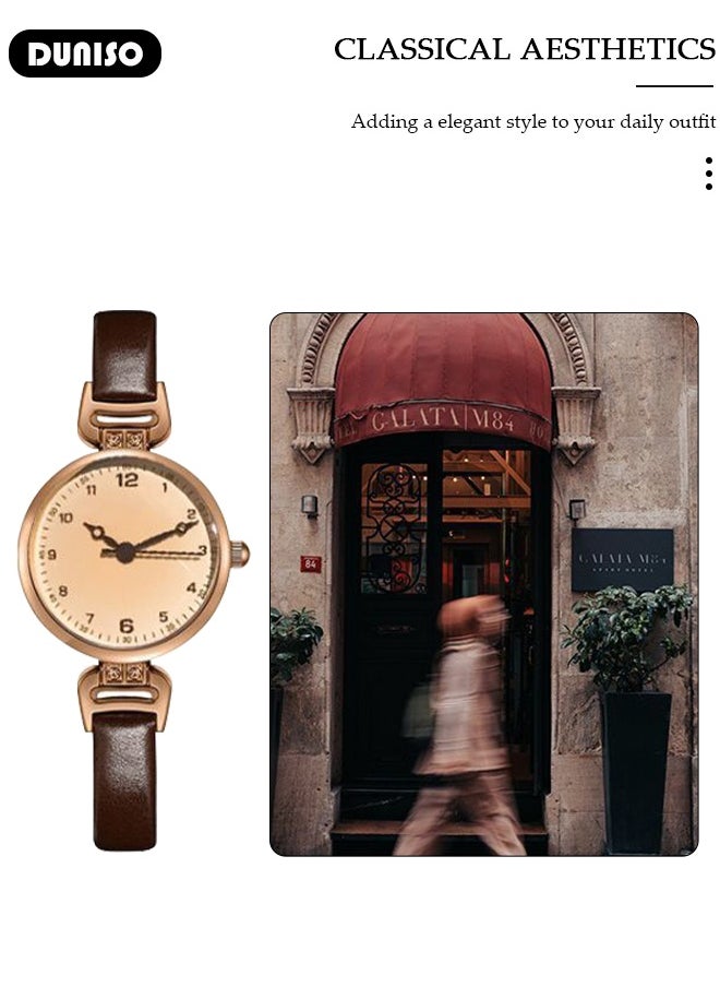 Simple Retro Quartz Watch for Men Women Minimalist Casual Fashion Thin Small Round Student Wrist Watch with Easy Read Dial Dial PU Leather Strap